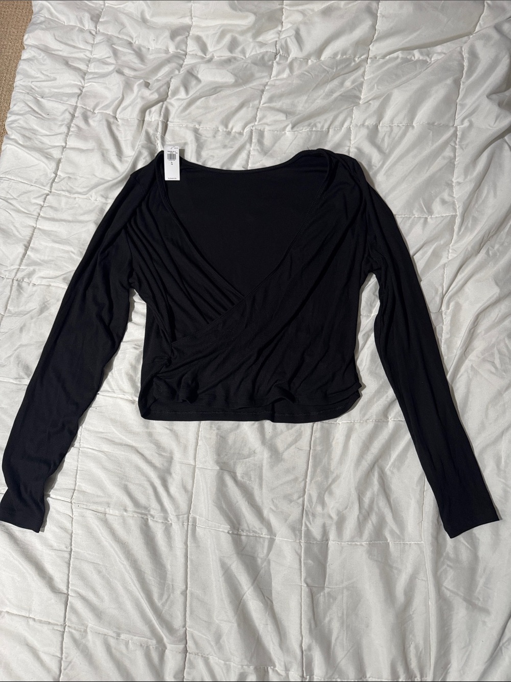 Old Navy Black Long-Sleeve Wrap-Style Women's Top